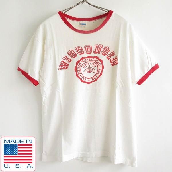 手数料安い 80s Hanes リンガーTシャツ 染み込みプリント