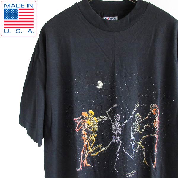 希少 新品 80s USA製 宇宙 骸骨 ダンス 半袖Tシャツ 黒 XL アメリカ製 