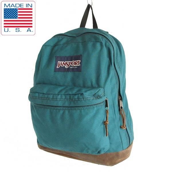 90's/USA製/JANSPORT/ボトムレザー/リュックサック/緑系/デイパック 