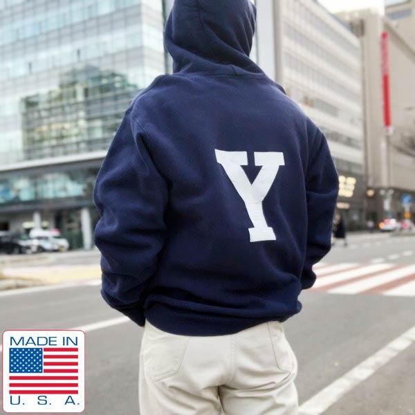 希少 90's USA製 YALE バックプリント スウェット パーカー 紺 L