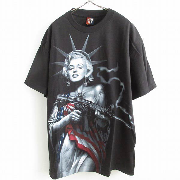 新品 OG ABEL マリリン モンロー 自由の女神 半袖Tシャツ L 黒 ブラック コットン オージーエーベル デッドストック d144