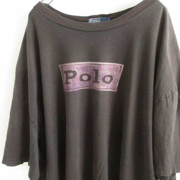90's Polo ポロ ラルフローレン ロゴプリント入り 半袖Tシャツ 黒 4XL ビッグサイズ ビッグシルエット 大きいサイズ d144