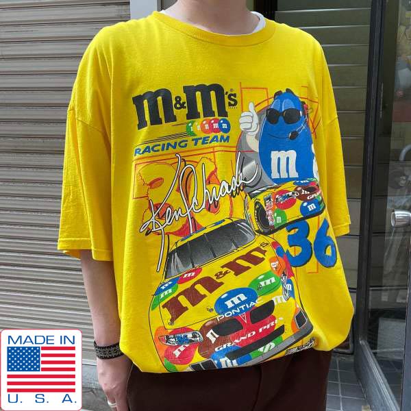 レア USA製 m&m's ナスカー2000 レーシングチーム 半袖Tシャツ 黄色系 3XL NASCAR エムアンドエムズ アメリカ製