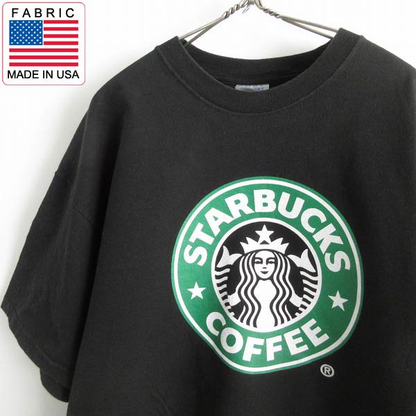 希少 STARBUCKS COFFEE スターバックス コーヒー オフィシャル 半袖Tシャツ 黒 XL スタバ 企業物 アドバタイジング d143