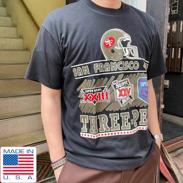 レア USA製 1990年製 NFL 49ERS SUPER BOWL 2連覇 半袖Tシャツ 黒 XL