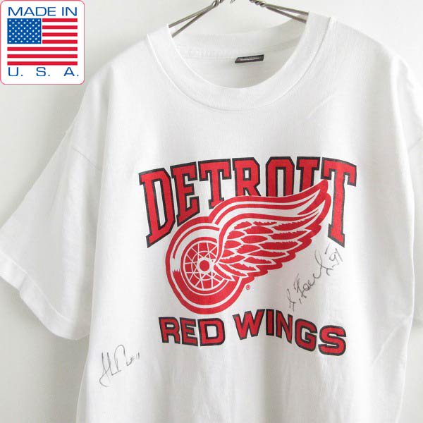 80's USA製 NHL デトロイト レッドウィングス 半袖Tシャツ 白系 XL アイスホッケー アメリカ製 ビンテージ d143