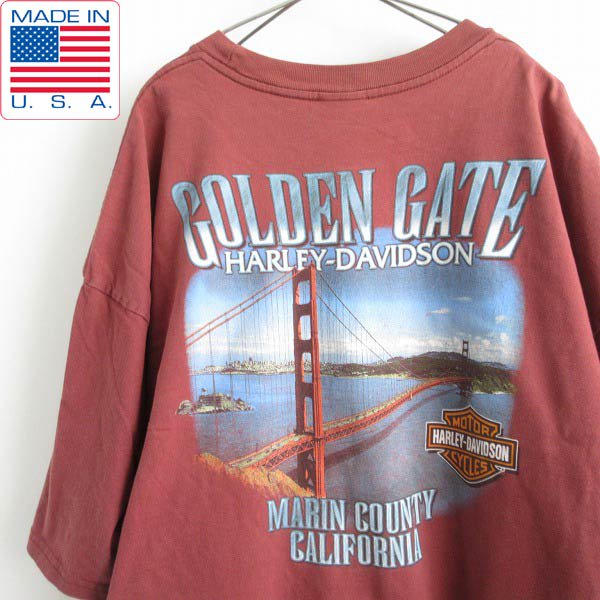 USA製 ハーレーダビッドソン GOLDEN GATE 半袖Tシャツ エンジ系 4XL