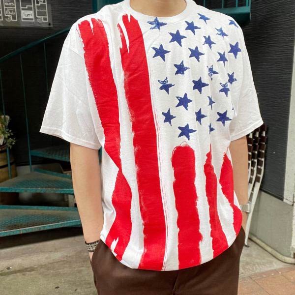 新品 星条旗モチーフ 半袖Tシャツ 白ベース XL DELTA PRO WEIGHT 100%コットン 未使用品 デッドストック/D143