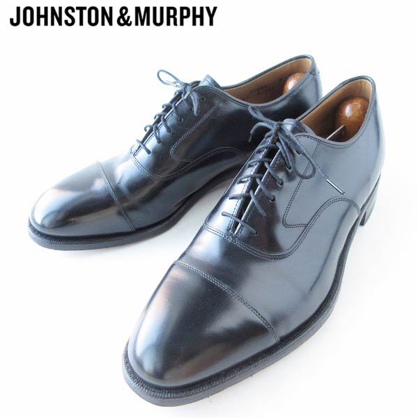 美品 高級品 ジョンストン&マーフィー  ストレートチップ シューズ 黒 9D 27cm 内羽根 キャップトゥ 靴 d144