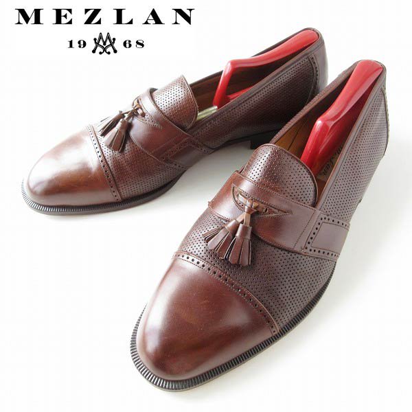 美品 高級品 mezlan パンチドキャップトゥ タッセル スリッポン 茶系 11M 29cm 大きいサイズ ローファー 靴 d139