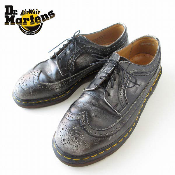 英国製 ドクターマーチン ウィングチップ 黒系 UK8 26.5cm 加工 メンズ シューズ ブーツ Dr.Martens 靴 d136