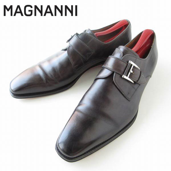 美品 高級品 マグナーニ モンクストラップ ロングノーズ 29.5cm スクウェアトゥ 大きいサイズ メンズ 靴 d135