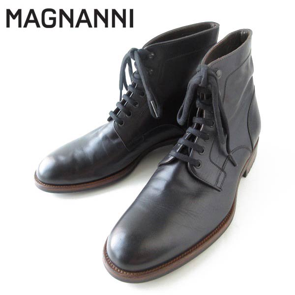 高級品 マグナーニ プレーントゥ レースアップ ブーツ 黒 28cm MAGNANNI スペイン製 メンズ 靴 d135