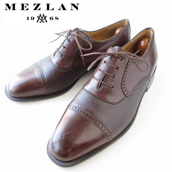 美品 高級品 MEZLAN NICOLA ストレートチップ ダークブラウン系 9W 幅広27cm パンチドキャップトゥ メンズ 靴 d134