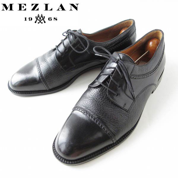 高級品 MEZLAN 切替レザー ストレートチップ シューズ 黒 27cm NAPOLI キャップトゥ メンズ 靴 d130