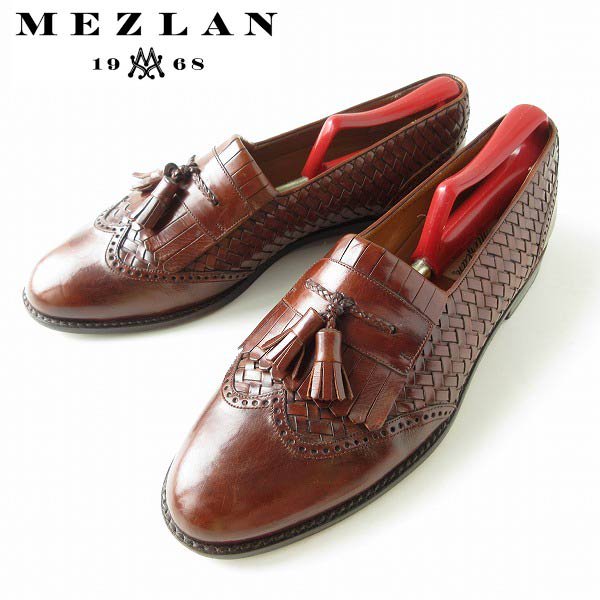 高級品 mezlan 編込み ウィング キルト タッセル スリッポン シューズ 茶系 28.5cm ローファー 靴 d128