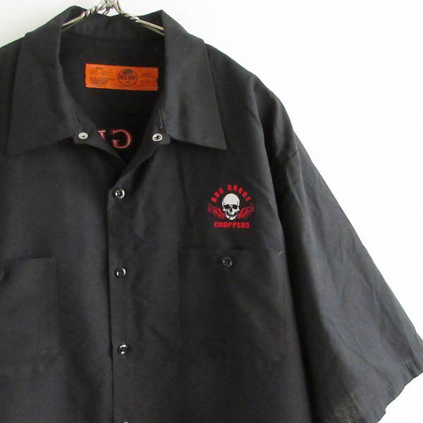 新品 RED KAP バイカー刺繍入り 半袖 ワークシャツ 黒 XXL ブラック OAK GROVE CHOPPERS レッドキャップ デッドストック d143