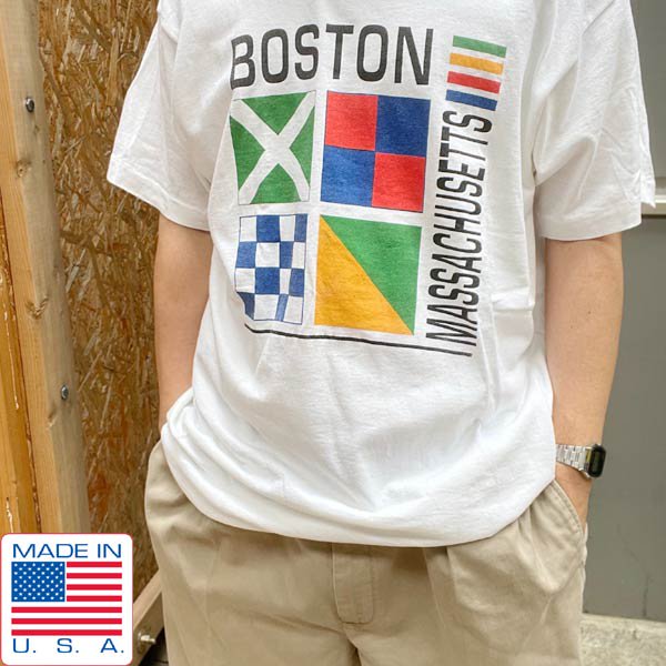 90's USA製 BOSTON マサチューセッツ 半袖Tシャツ 白 XL 袖裾シングル 