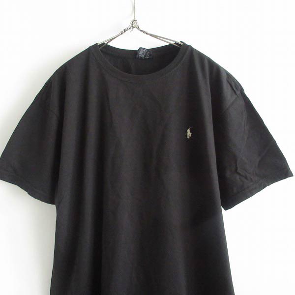 90's Polo ポロ ラルフローレン ワンポイント ポニー刺繍 半袖Tシャツ 黒 L ブラック 丸胴 クルーネック d143