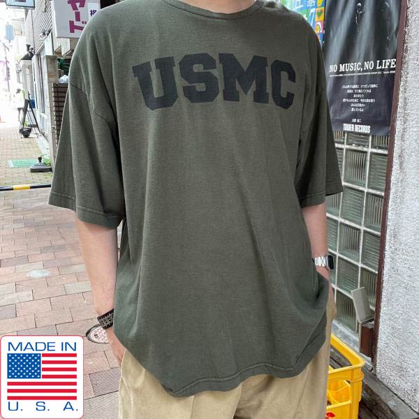 USA製 USMC 米軍 海兵隊 BAYSIDE 半袖Tシャツ オリーブグリーン系 2XL 緑系 ベイサイド カーキ アメリカ製 d143