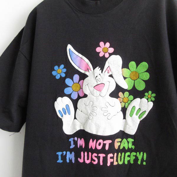 80's-90's I'M NOT FAT I'M JUST FLUFFY! うさぎプリント 半袖Tシャツ 黒 XL程度 ブラック ビンテージ  d143 - 札幌 ビンテージ 古着屋 BRIDGE（ブリッジ） ビンテージ古着 通販サイト | オンラインストア