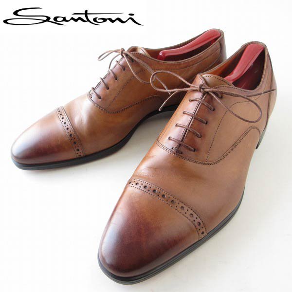 Santoni ストレートチップ 5 ブラウン サントーニ キャップトゥ 茶 靴