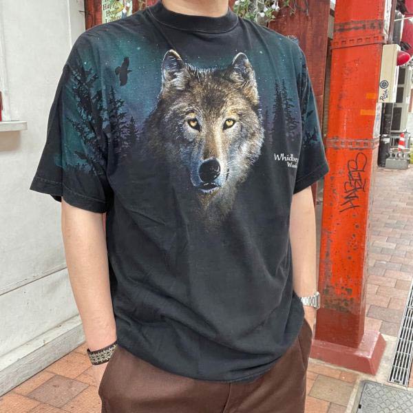 【ビッグサイズ】アニマルTシャツ ウルフ オオカミ ブラック