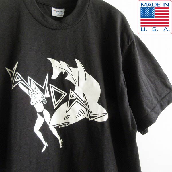 新品 90s USA製 ヌード女性×サメ 半袖Tシャツ 黒 M程度 ブラック エロT 