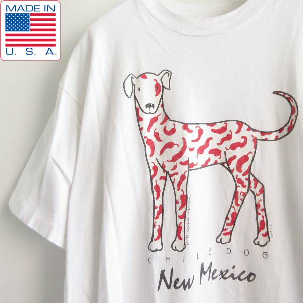 80s USA製 犬 アニマル プリント 半袖Tシャツ 白系 XL 1989年 New
