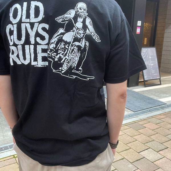新品 OLD GUYS RULE バイカープリント 半袖Tシャツ 黒 L ブラック コットン anvil 未使用 デッドストック D145