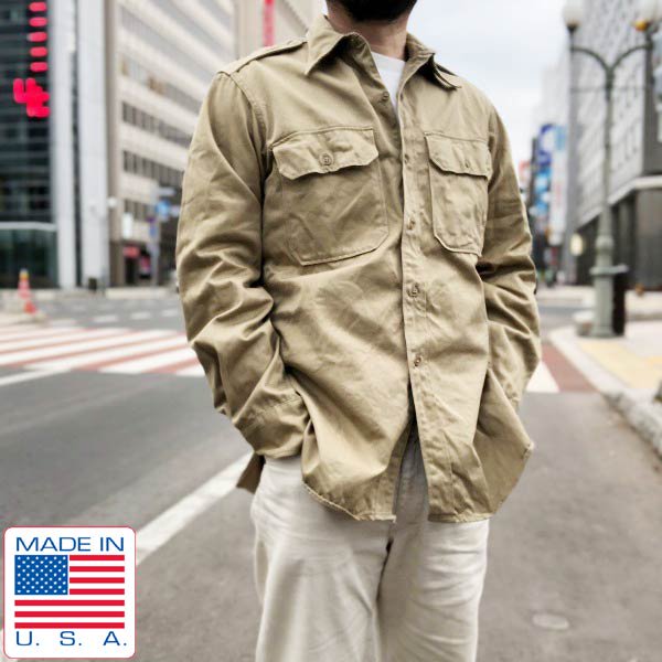 50s USA製 実物 米軍 US ARMY チノシャツ カーキ 15-1/2 長袖シャツ ベージュ系 ビンテージ アメリカ製 アメリカ軍 d144  - 札幌 ビンテージ 古着屋 BRIDGE（ブリッジ） ビンテージ古着 通販サイト | オンラインストア