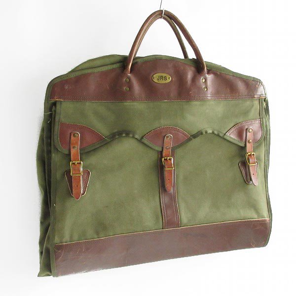 GOKEY ゴーキー キャンバス×レザー ガーメントバッグ 緑系×茶系 バッグ 鞄 スーツバッグ ビンテージ 中古 D104