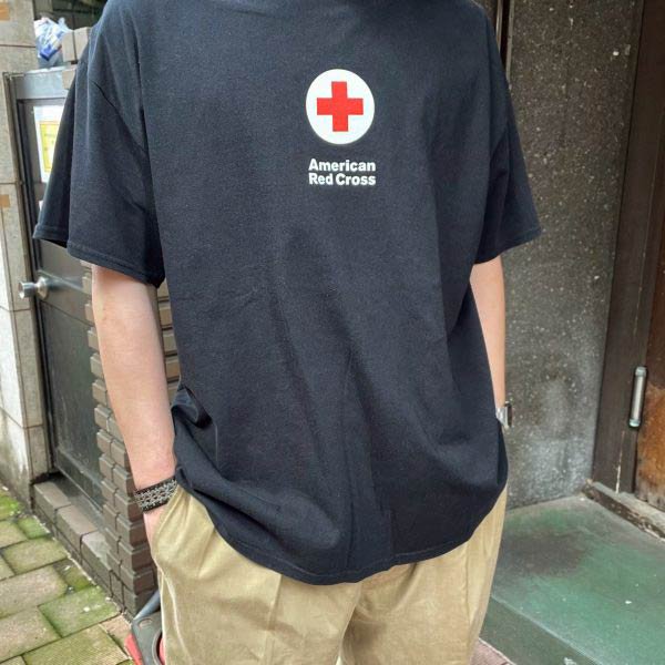 アメリカン レッドクロス 半袖Tシャツ 黒 XL程度 ブラック アメリカ赤十字 American Red Cross コットン 丸胴 d143  札幌 ビンテージ 古着屋 BRIDGE（ブリッジ） ビンテージ古着 通販サイト オンラインストア