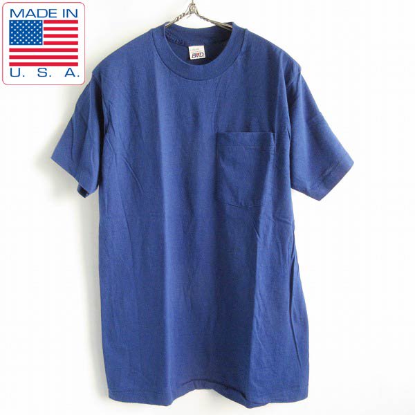 新品 80s USA製 BVD ポケット付き 半袖Tシャツ 青紺 M程度 シングル 