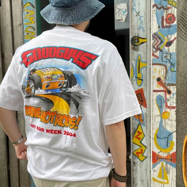 新品 2004年 GOODGUYS ホットロッド 半袖Tシャツ 白系 L Hanes