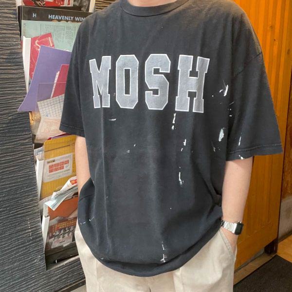 一点物 MOSH 両面プリント グランジ 半袖Tシャツ 黒 2XL ブラック ペンキTシャツ ヘインズ 丸胴 コットン d143