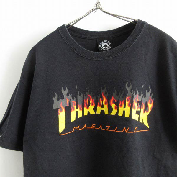 THRASHER スラッシャー フレームロゴ 半袖Tシャツ 黒 L ブラック 丸胴 コットン スケーター スケボー d143