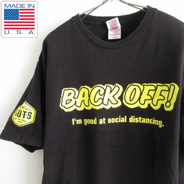 USA製 ”BACK OFF!” BAY SIDE 半袖Tシャツ 黒 L ブラック コットン ベイサイド アメリカ製 d143