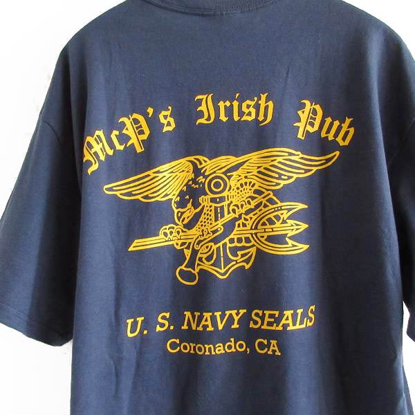 新品 US NAVY SEALS アメリカ軍 退役軍人 パブ 企業物 半袖Tシャツ 紺系 L アドバタイジング デッドストック D146