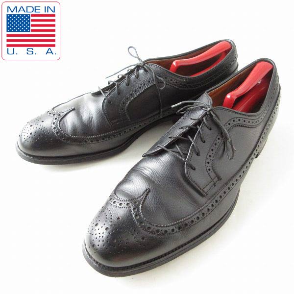 90s USA製 旧ロゴ ALDEN オールデン #679 ロングウィング 黒 30cm ウィングチップ アメリカ製 大きいサイズ メンズ 靴 D146