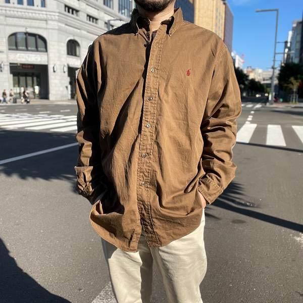 美品 90s ラルフローレン CLASSIC FIT ボタンダウン 長袖シャツ XL 茶系 エルボーパッチ付き ビッグシルエット POLO ポロ  D146 - 札幌 ビンテージ 古着屋 BRIDGE（ブリッジ） ビンテージ古着 通販サイト | オンラインストア