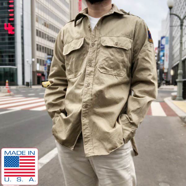 50s USA製 実物 米軍 US ARMY チノシャツ 15-1/2長袖シャツ