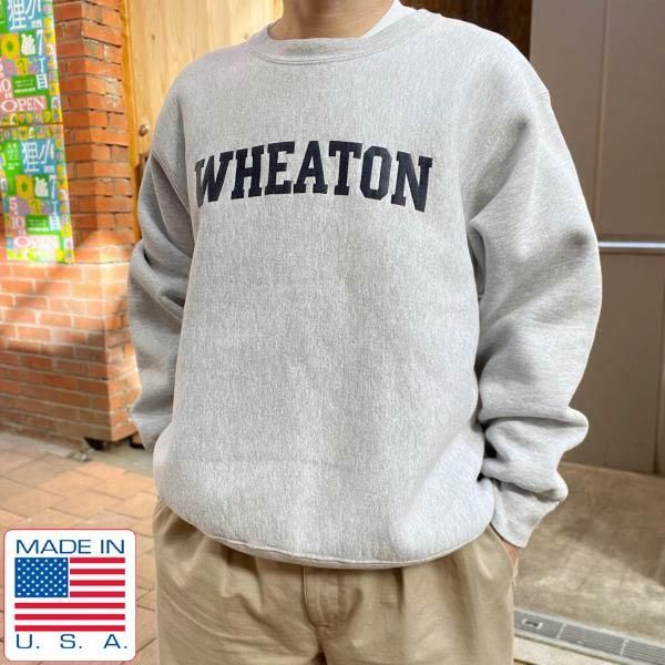 90s USA製 WHEATONカレッジ リバースウィーブ型スウェット XL グレー系 ...