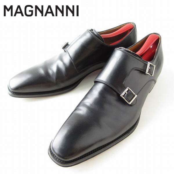高級品 マグナーニ ダブル モンクストラップ ロングノーズ 黒 12M 30cm スクウェアトゥ 大きいサイズ MAGNANNI メンズ 靴 D146