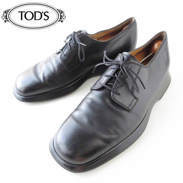 高級品 TOD'S トッズ 外羽根 スクエアトゥ シューズ 黒 26cm プレーントゥ イタリア製 メンズ 靴 d121