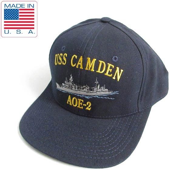 新品 USA製 米軍 USS CAMDEN AOE-2 キャップ 紺系 シップキャップ 帽子 