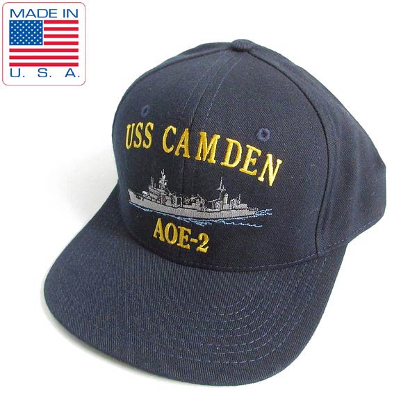 新品 USA製 米軍 USS CAMDEN AOE-2 キャップ 紺系 シップキャップ 帽子 ミリタリーキャップ アメリカ製 デッドストック D146