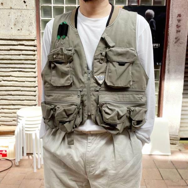 美品 90s Columbia コロンビア フィッシングベスト カーキ系 L