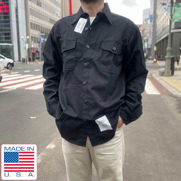 新品 00s USA製 実物 米軍 US NAVY ユーティリティ シャツ 黒 17/XXL