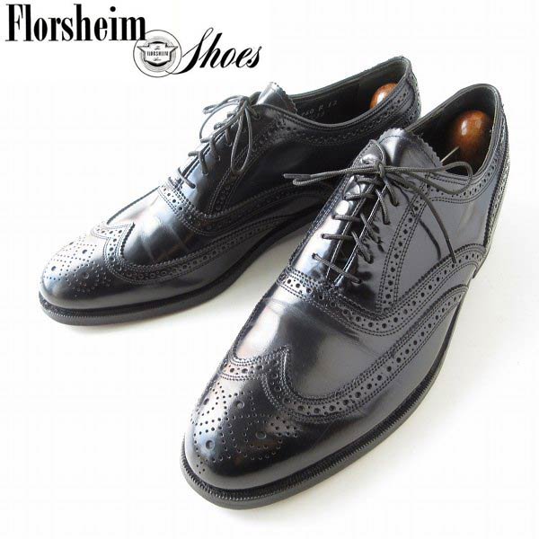 FLORSHIEM フローシャイム ウィングチップ 黒 9.5D 27.5cm ショートウィング メンズ 靴 D147 - 札幌 ビンテージ 古着屋  BRIDGE（ブリッジ） ビンテージ古着 通販サイト | オンラインストア